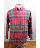 Vtg American Eagle M Red Green Plaid Long Sleeve Cotton Flannel Button-U... - £17.06 GBP