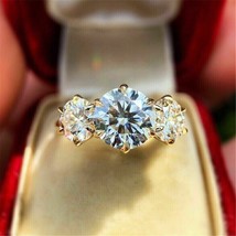 2Ct Round Cut Three Stone Moissanite Engagement Ring 14K Yellow Gold Plated - £119.61 GBP