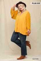 Plus Size Mustard Yellow Woven And Textured Chiffon Top With Voluminous Sheer Sl - £19.65 GBP