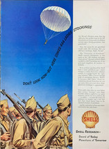 Vintage 1943 Shell Research Parachute Above Soldiers Print Ad Advertisement - $6.49