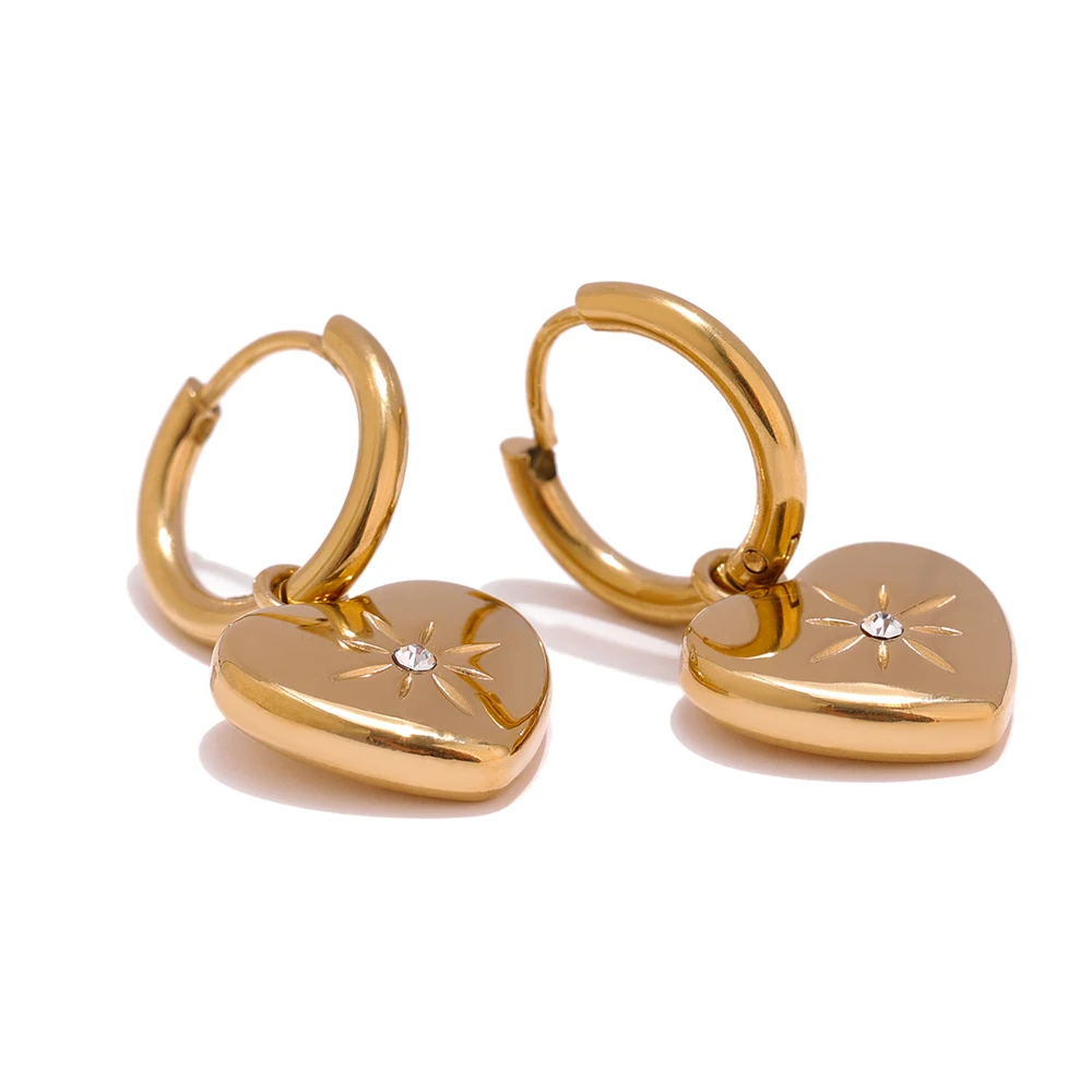 Stainless Steel Heart Huggie Earrings Stylish Metal Love Hoop Earrings for Women - £12.21 GBP
