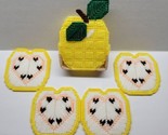 Set Of 4 Crocheted Yellow Apple Coasters Caddy Country Cottagecore Grand... - £15.81 GBP
