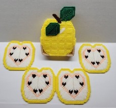 Set Of 4 Crocheted Yellow Apple Coasters Caddy Country Cottagecore Grandmacore - £15.76 GBP