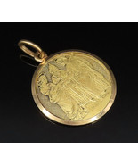 18K GOLD - Vintage Etched Royal Wedding Scenery Medal Pendant - GP495 - £623.63 GBP