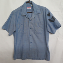 Vintage Selvedge Chambray Shirt US Navy Military Work Southern NavShirt USN Sz M - £63.03 GBP