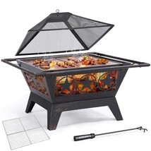 32In Wood Burning Fire Pit Outdoor Fire Pits Steel Fire Bowl With Cookin... - £104.57 GBP