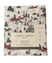 Laura Ashley QUEEN Size Cotton Percale Christmas Holiday Village Sheet Set New - £82.96 GBP