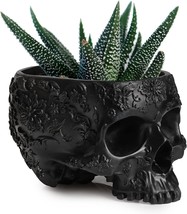 Skull Plant Planter Pot 6&quot; Deep Polyresin Skulls Pot For Succulents, Indoor - £28.90 GBP