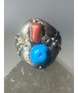 Turquoise ring coral Navajo leaves southwest women men - $3,426.57 MXN