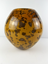 Vtg 7” Hand Blown Tortoise Shell / Leopard Spots/ Cheetah Heavy Art Glass Vase - £12.75 GBP
