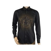 Mens CEREMONIA Shirt 100% Cotton Medusa Medallion Rhine Stones #stn 15 vrs black image 8