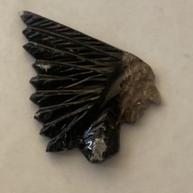 Indian Head &amp; Feathers Shape Crystal Stone Black &amp; Brown Jasper 2” H X 2.25” W - £13.63 GBP