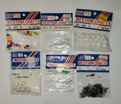 Vintage Westrim Crafts Lot Of 6 Packs Bugle Beads Eyes Pom-Poms Pearls - £10.25 GBP