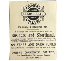 Comer&#39;s Commercial College 1894 Advertisement Victorian Boston Mass 1 AD... - $368.12 MXN