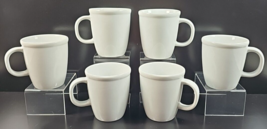 6 Bodum Corona Mugs Set White Porcelain Embossed Edge Restaurant Coffee ... - £105.53 GBP