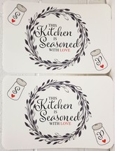 Set Of 2 Plastic Non Clear Placemats, 12&quot;x18&quot;, Kitchen Is Seasoned With Love, Gr - £10.25 GBP