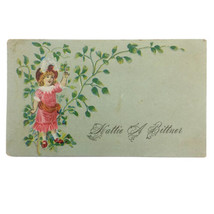 VICTORIAN CALLING CARD - young girl pink dress feather in hat - Hattie Bittner - £7.84 GBP