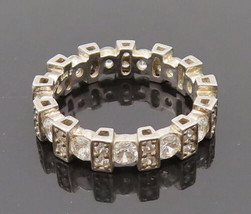 925 Sterling Silver Vintage Ring Brutalist Circular &amp; Pipe Inlay CZ Sz 6 RG27655 - £28.02 GBP