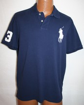 Polo Ralph Lauren Big Pony On Chest #3 Blue Polo Shirt L Short Sleeve Collared - £23.25 GBP