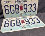 2020 Missouri license plates set of 2 - 6GB 933 - April- Bluebird - £9.34 GBP