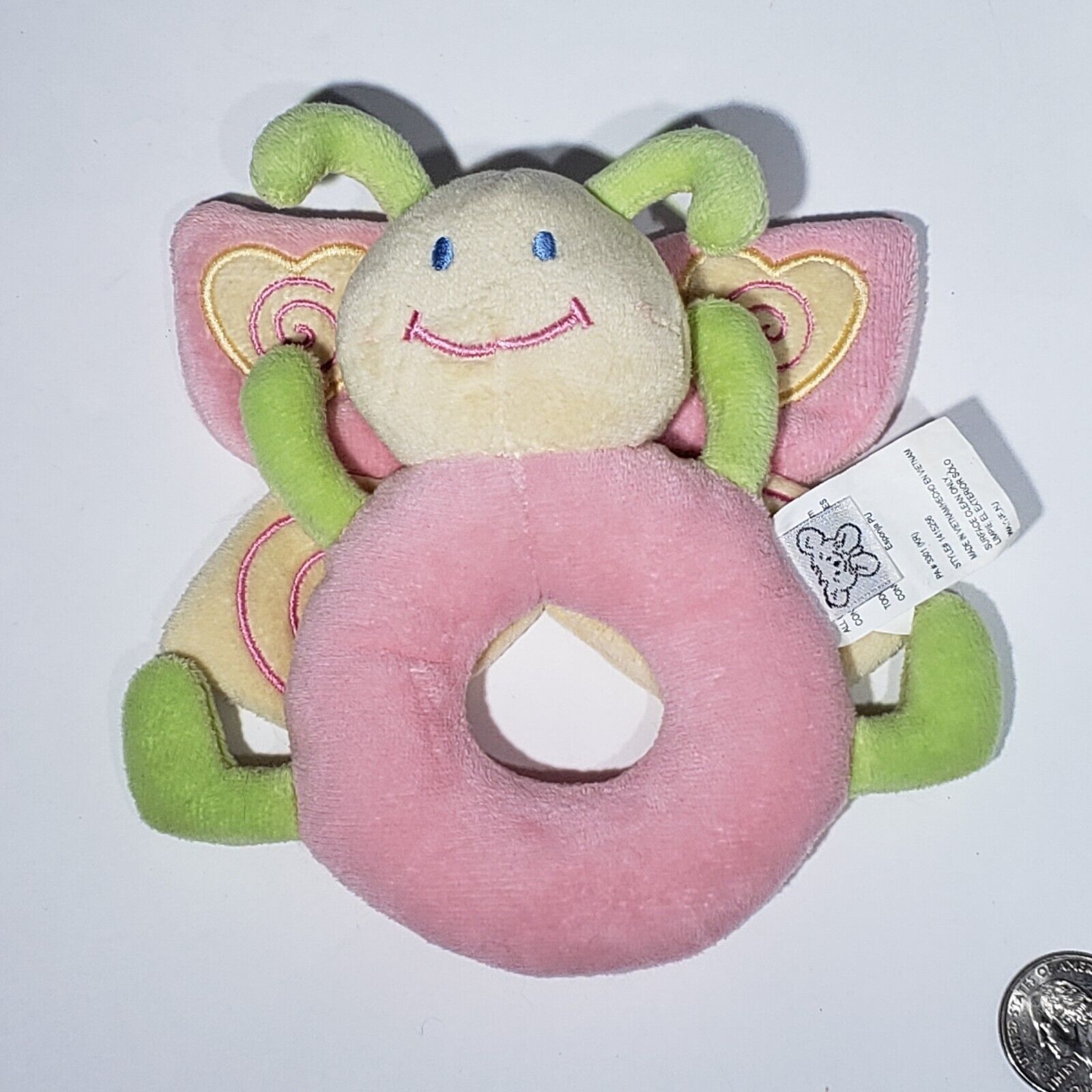 Koala Baby 5" Butterfly Plush Ring Rattle Pink Yellow Green - $11.95