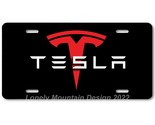 Tesla Text &amp; Logo Inspired Art on Black FLAT Aluminum Novelty License Ta... - £14.15 GBP