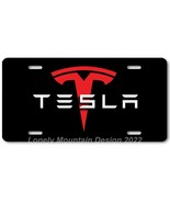 Tesla Text & Logo Inspired Art on Black FLAT Aluminum Novelty License Tag Plate - $17.99