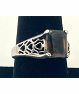 925 Sterling Silver Smoky Quartz Ring Size 8.5. Cut Out Silver Hearts - $15.99