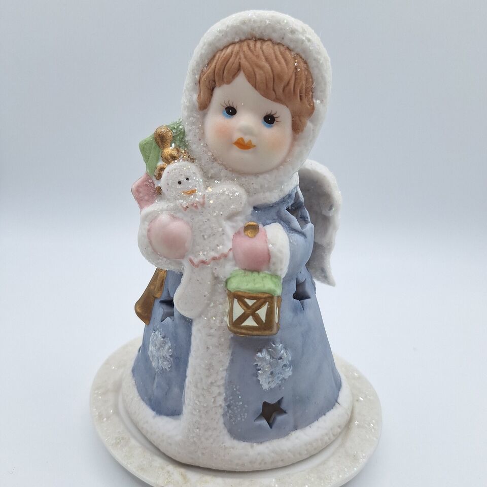 Christmas Candle Holder Tealight Girl Carrying Present and Lamp 5.5in Tall - $9.00