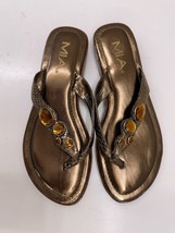 MIA Womens Sandals Size 6.5 M Shiny Brown Gemmed Thong Slip On Flats Moonlight - $13.98