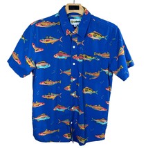 Tipsy Elves Shirt Mens Medium Blue Fish Lures Button Up Short Sleeve Cas... - £22.42 GBP