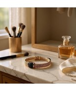 Rose Gold Tone Woven Bracelet With Three Station Black Pave Crystals 6&quot; - $299.76 MXN