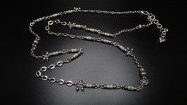 Vintage Retired Long BRIGHTON Green Accent 38&quot; Silver Chain Guard Necklace - $69.30