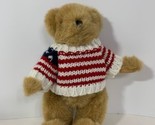 Lillian Vernon plush jointed holiday tan teddy bear American flag sweater - $10.39
