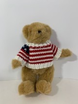 Lillian Vernon plush jointed holiday tan teddy bear American flag sweater - £8.13 GBP