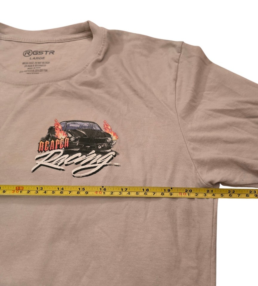 Grim Reaper Racing T-Shirt Men’s L Beige Skull Biker RGSTR Tee Cool Graphic Top Item image 5
