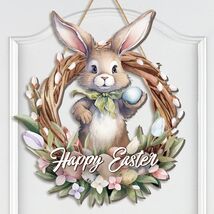 12.6x14.6 Inch Hanging Easter Bunny Sign - Durable Wood Decoration for I... - $30.64