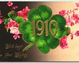 1910 Best New Years Wishes Four Leaf Clover Embossed Winsch Back Postcar... - $4.90