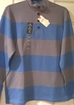 Men&#39;s IZOD Nautical Saltwater Shirt Rugby Style Pullover Shirt Blue Grey Striped - £25.96 GBP