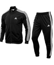 Adidas Men&#39;s 3-Stripes Essentials Tricot Tracksuit Set Black Asian Fit IC6747 - £76.01 GBP