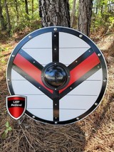 Viking Knights Shield Medieval Norse Raider Wooden Round White Red Shield - £93.19 GBP