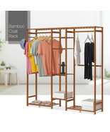 59&quot;Brown Bamboo [Dual Coat Hanging Rod+Pants Rack] Garment Organizer W/H... - £99.55 GBP