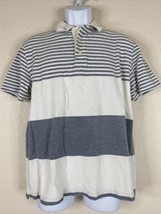 Nautica Men Size M Gray White Striped Polo Shirt Short Sleeve Casual - $7.14