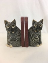 Set of 2 Black White Striped Sitting Cats Book Ends - £30.37 GBP