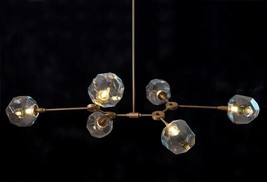 Light Globe Mid Century Style Brass Clear Pendant Vintage Mid-Century Glass Six - £534.53 GBP