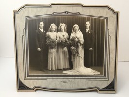 Vintage 1930’s B&amp;W Wedding Party Photo Art Deco Bride Groom Bernard Ohio USA - £16.24 GBP