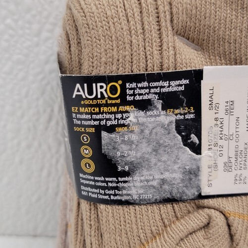 Auro Gold Toe Tan Khaki Boys Dress Crew Socks 2 Pair Size Small 3-8 Item image 5