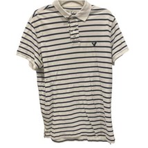 American Eagle Men’s Polo Shirt White Blue Striped Athletic Fit Size Large - £7.40 GBP