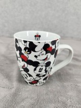 Disney Minnie &amp; Mickey Mouse Faces All Over Coffee Mug Black White Red - $15.98