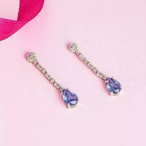 3Ct Pear Cut Lab-Created Tanzanite Drop/Dangle Earrings 14K White Gold Plated - £72.76 GBP